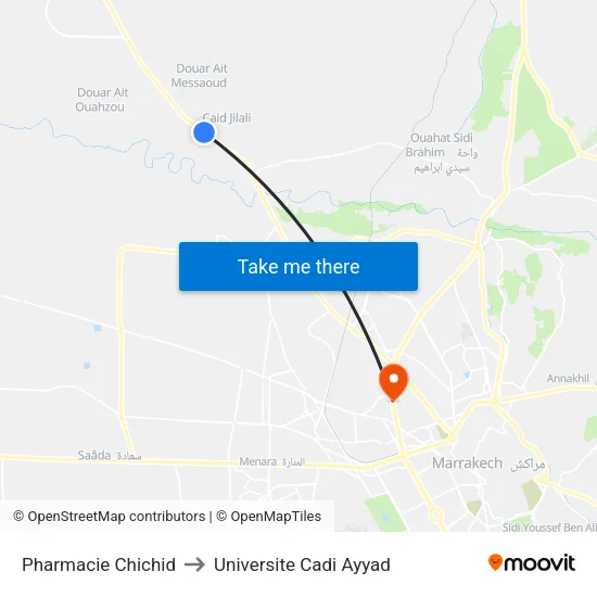 Pharmacie Chichid to Universite Cadi Ayyad map