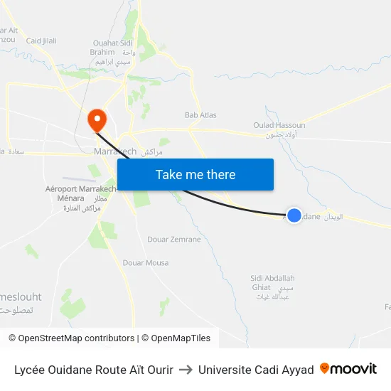 Lycée Ouidane Route Aït Ourir to Universite Cadi Ayyad map