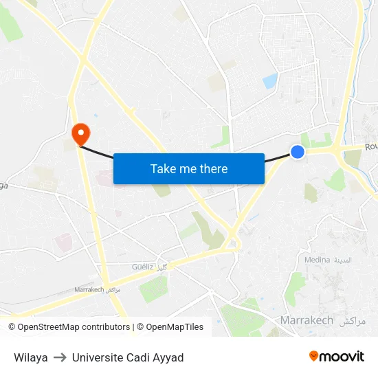 Wilaya to Universite Cadi Ayyad map