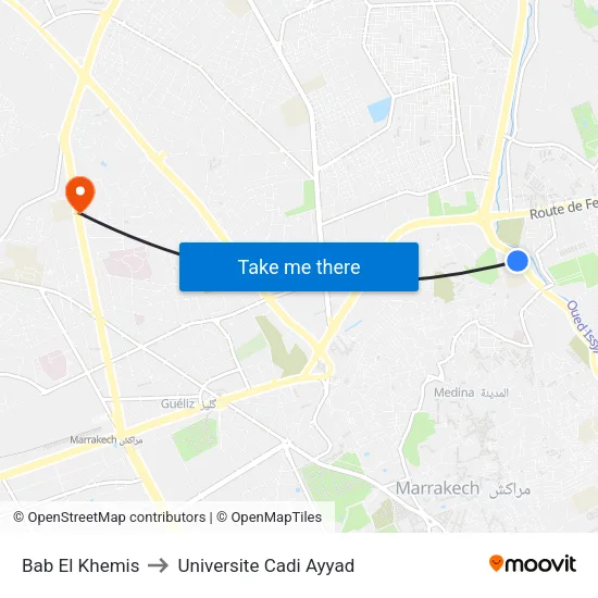 Bab El Khemis to Universite Cadi Ayyad map