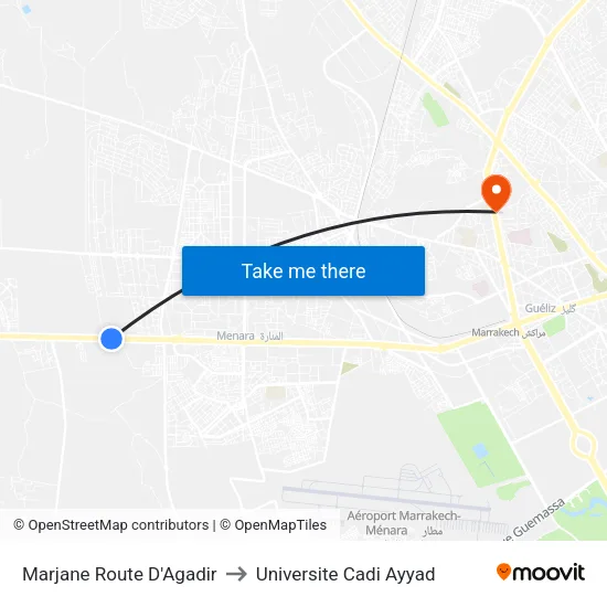 Marjane Route D'Agadir to Universite Cadi Ayyad map