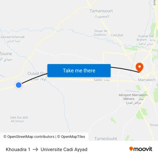 Khouadra 1 to Universite Cadi Ayyad map