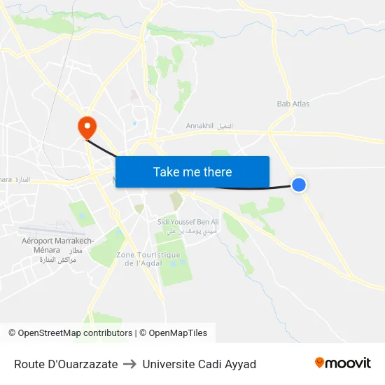 Route D'Ouarzazate to Universite Cadi Ayyad map
