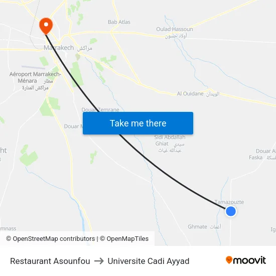 Restaurant Asounfou to Universite Cadi Ayyad map