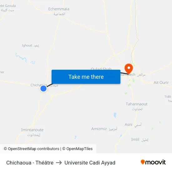 Chichaoua - Théâtre to Universite Cadi Ayyad map