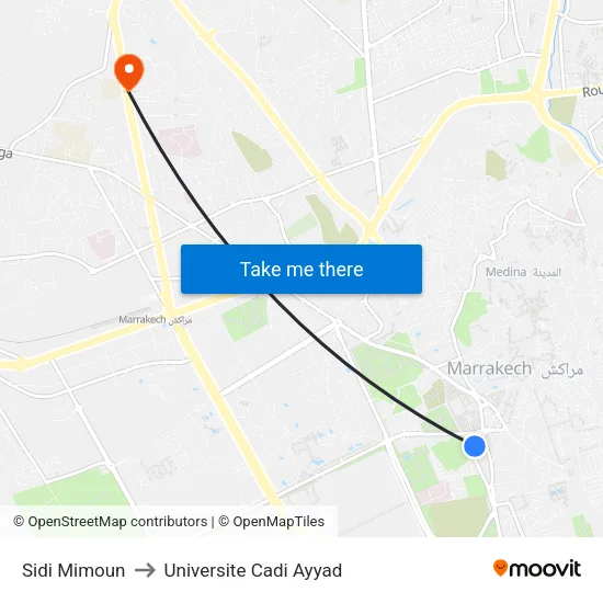 Sidi Mimoun to Universite Cadi Ayyad map