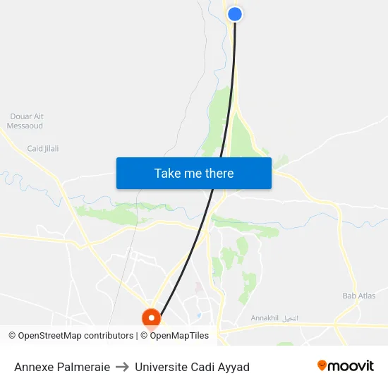 Annexe Palmeraie to Universite Cadi Ayyad map