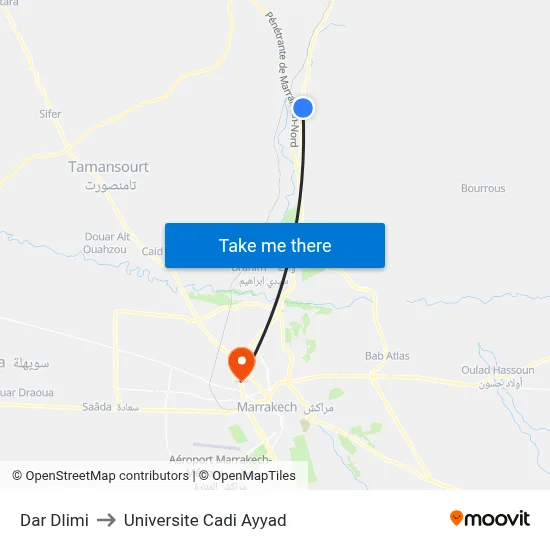Dar Dlimi to Universite Cadi Ayyad map