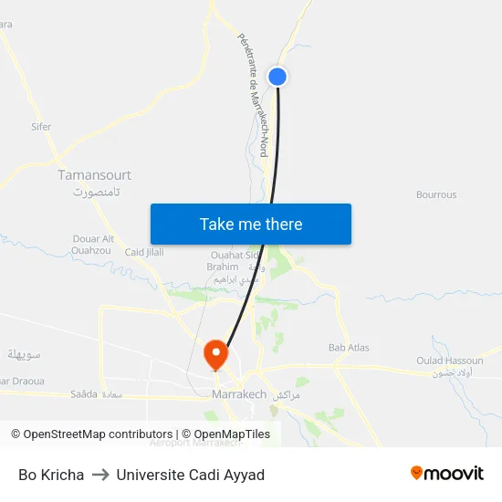Bo Kricha to Universite Cadi Ayyad map