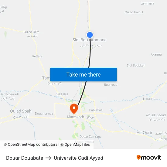 Douar Douabate to Universite Cadi Ayyad map
