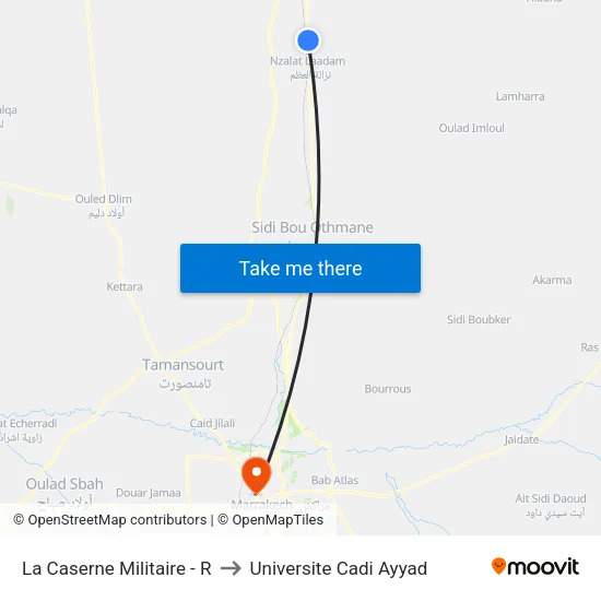 La Caserne Militaire - R to Universite Cadi Ayyad map