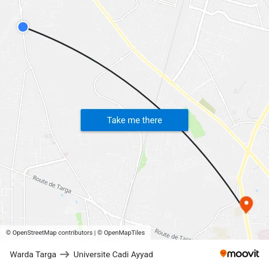 Warda Targa to Universite Cadi Ayyad map