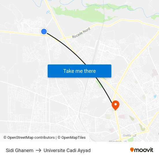 Sidi Ghanem to Universite Cadi Ayyad map