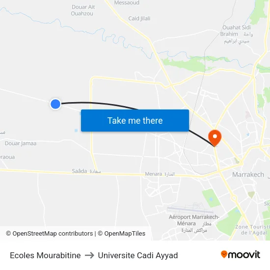 Ecoles Mourabitine to Universite Cadi Ayyad map