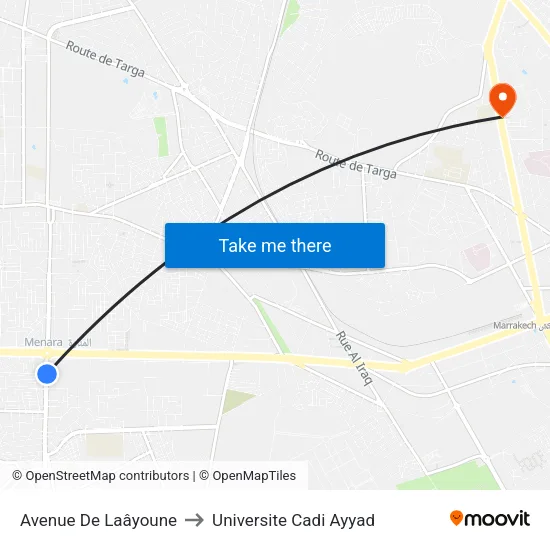 Avenue De Laâyoune to Universite Cadi Ayyad map