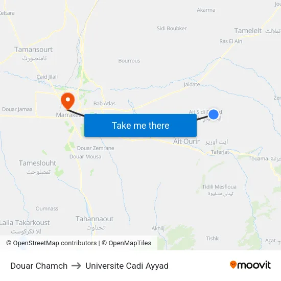Douar Chamch to Universite Cadi Ayyad map