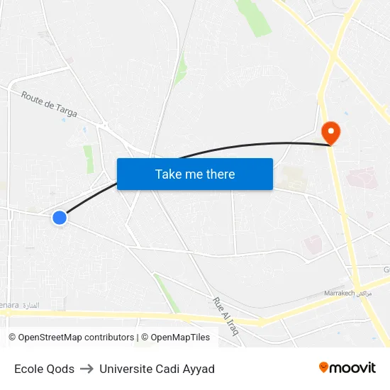 Ecole Qods to Universite Cadi Ayyad map