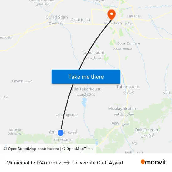 Municipalité D'Amizmiz to Universite Cadi Ayyad map