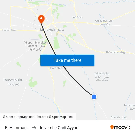 El Hammadia to Universite Cadi Ayyad map