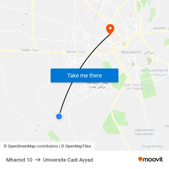 Mhamid 10 to Universite Cadi Ayyad map