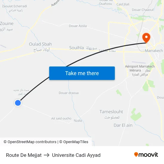Route De Mejjat to Universite Cadi Ayyad map