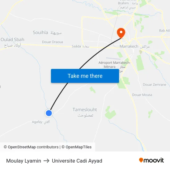 Moulay Lyamin to Universite Cadi Ayyad map