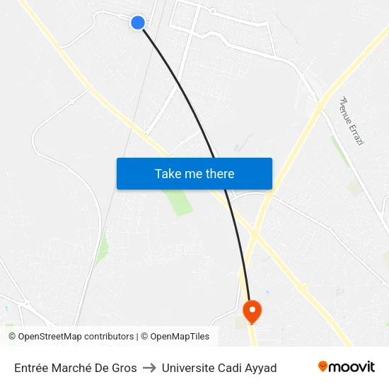 Entrée Marché De Gros to Universite Cadi Ayyad map