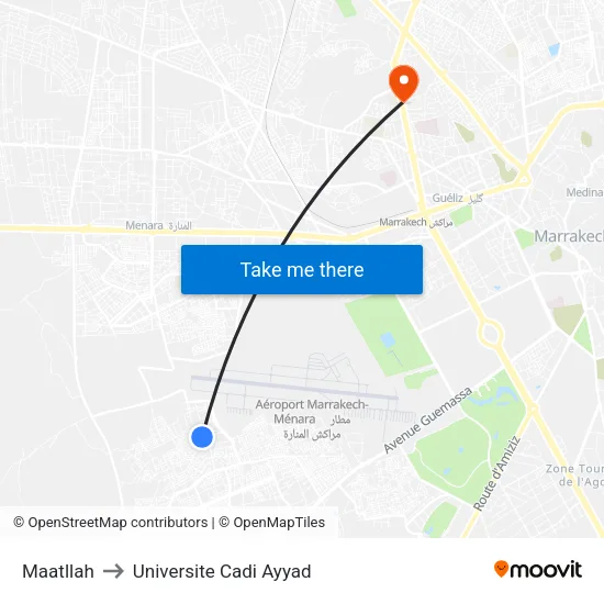 Maatllah to Universite Cadi Ayyad map