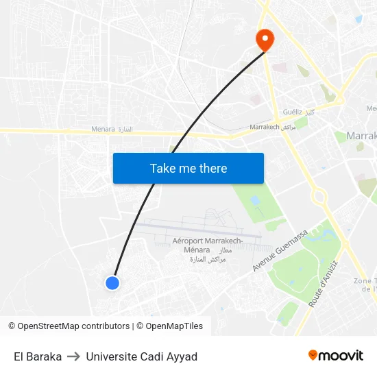 El Baraka to Universite Cadi Ayyad map