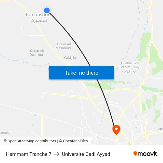 Hammam Tranche 7 to Universite Cadi Ayyad map