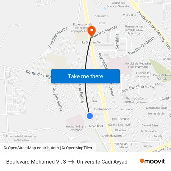 Boulevard Mohamed Vi, 3 to Universite Cadi Ayyad map