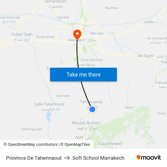 Province De Tahennaout to Soft School Marrakech map