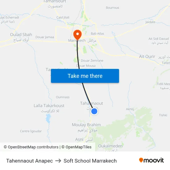 Tahennaout Anapec to Soft School Marrakech map