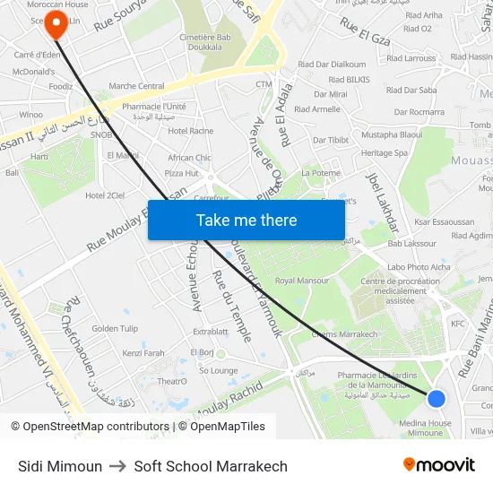 Sidi Mimoun to Soft School Marrakech map