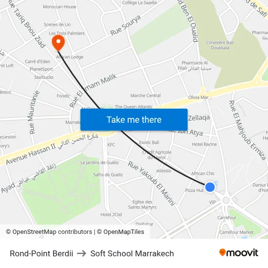 Rond-Point Berdii to Soft School Marrakech map