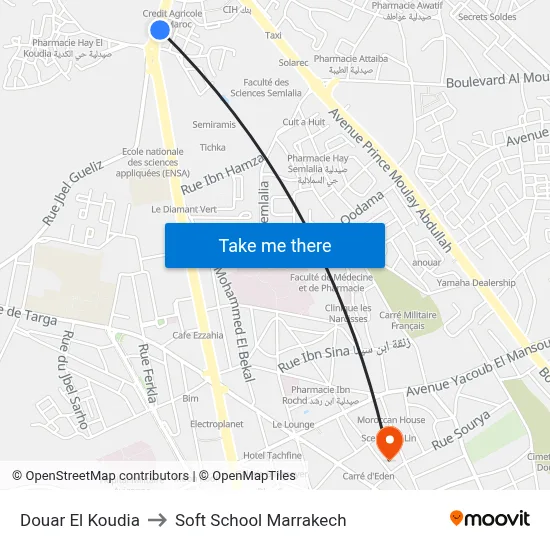 Douar El Koudia to Soft School Marrakech map