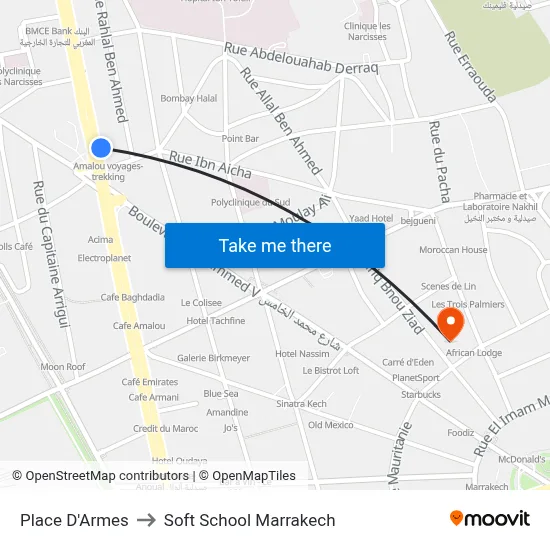Place D'Armes to Soft School Marrakech map