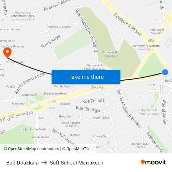 Bab Doukkala to Soft School Marrakech map