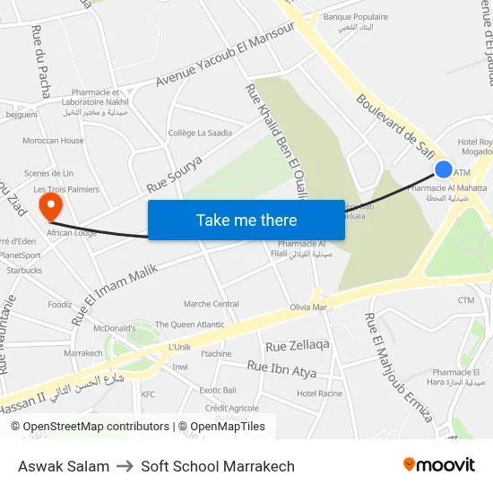 Aswak Salam to Soft School Marrakech map