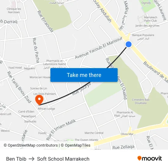 Ben Tbib to Soft School Marrakech map