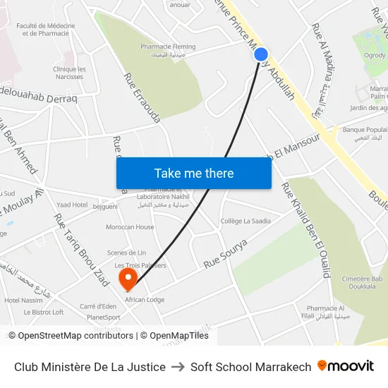 Club Ministère De La Justice to Soft School Marrakech map