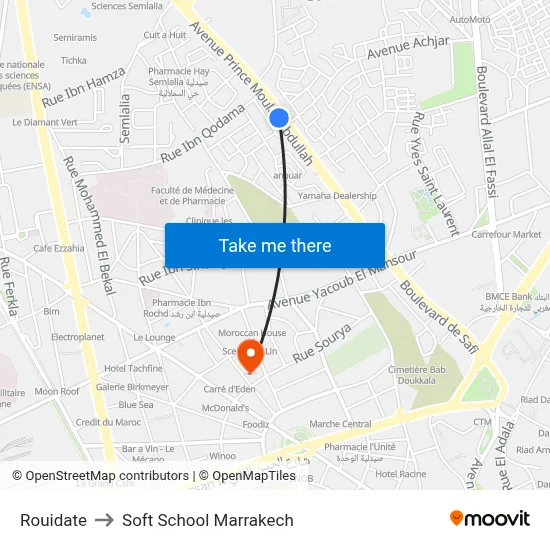 Rouidate to Soft School Marrakech map