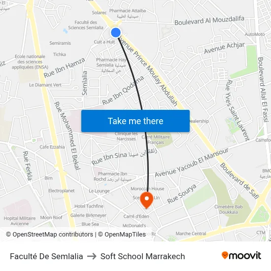 Faculté De Semlalia to Soft School Marrakech map