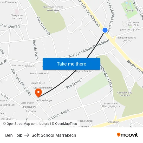Ben Tbib to Soft School Marrakech map