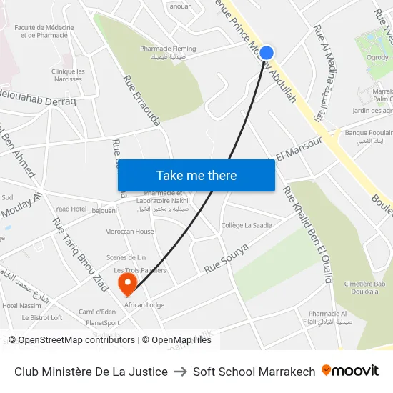 Club Ministère De La Justice to Soft School Marrakech map