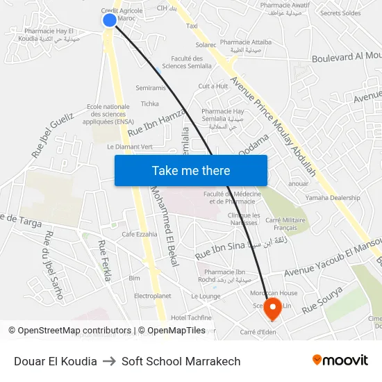 Douar El Koudia to Soft School Marrakech map