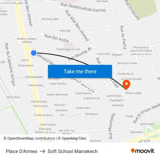 Arms Square to Soft School Marrakech map