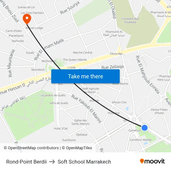 Berdii Roundabout to Soft School Marrakech map