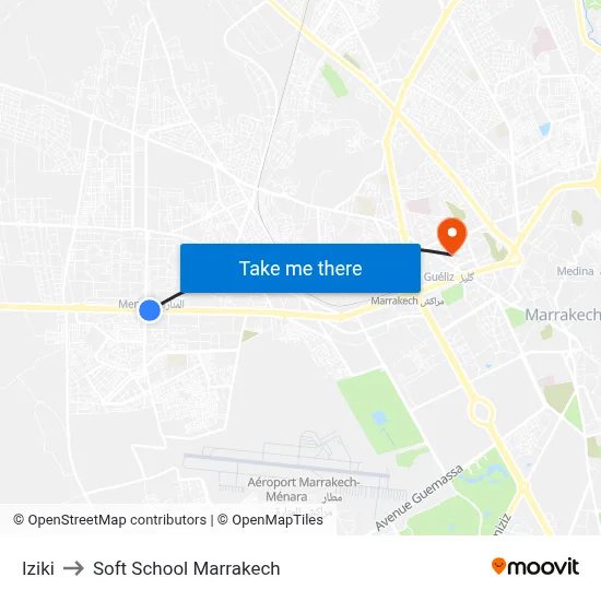 Iziki to Soft School Marrakech map