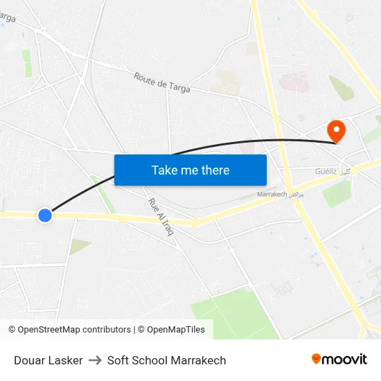 Douar Lasker to Soft School Marrakech map